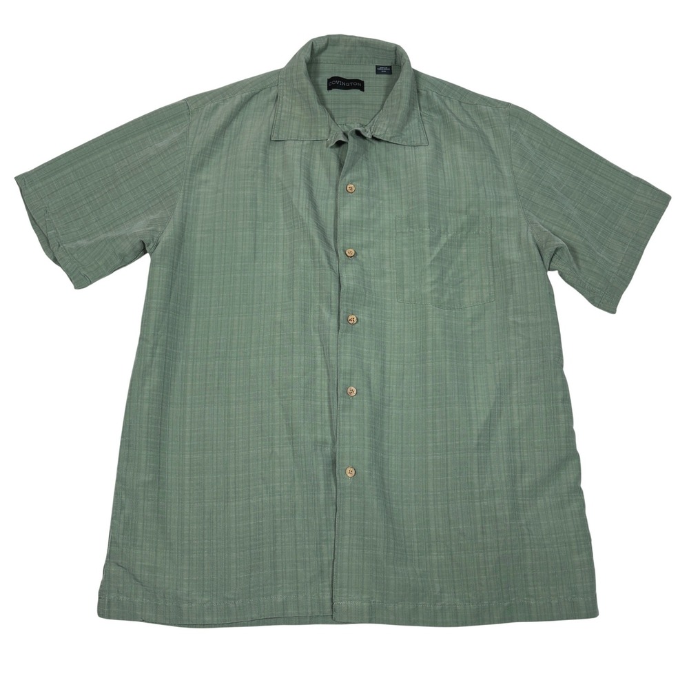Covington Mens Sage Green Textured Short Sleeve Button Down Shirt Size Medium